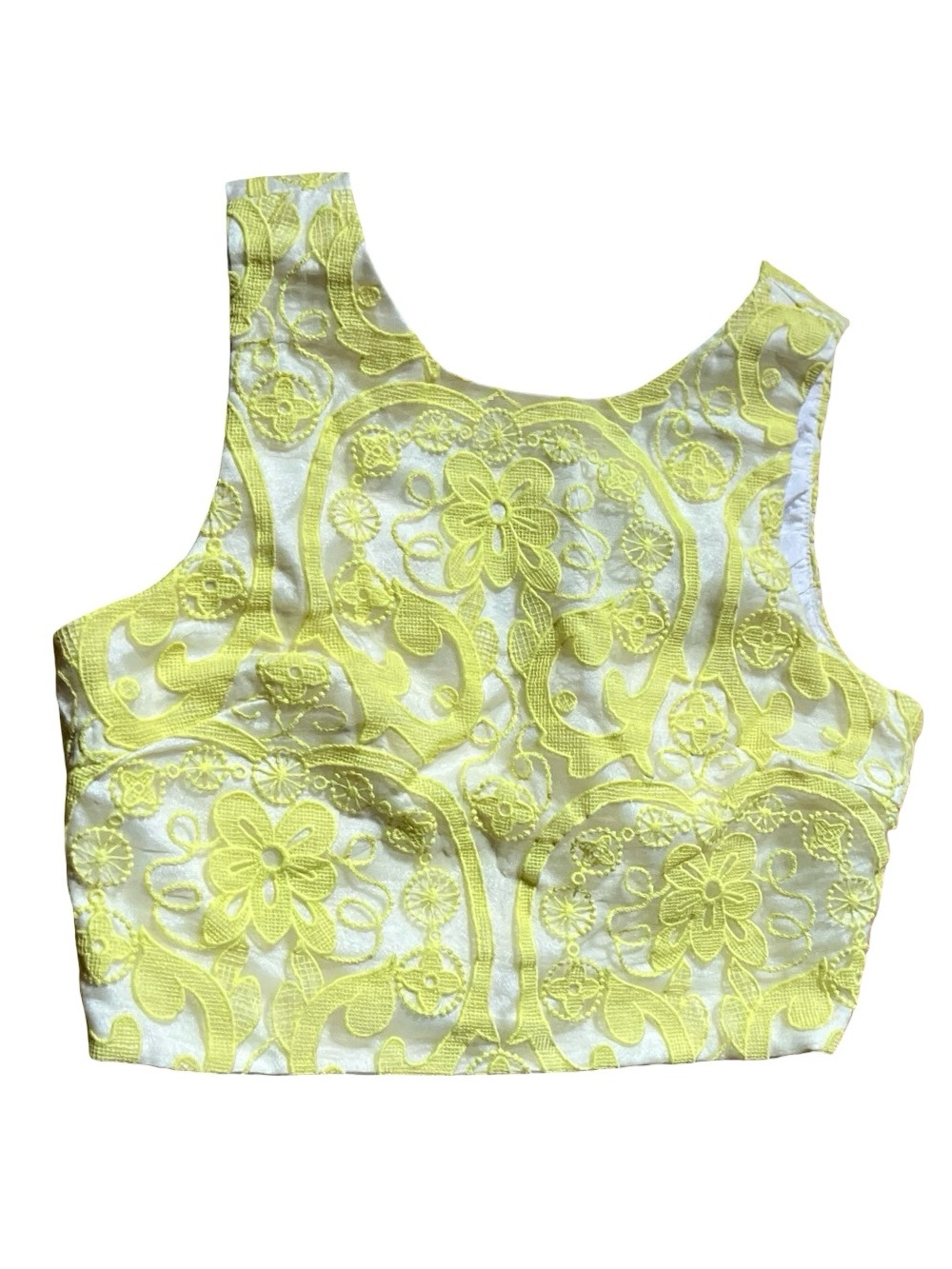 NWT LUCY PARIS Lemon Yellow Lace Cropped Crop Shell Top Sz L Festival Wedding